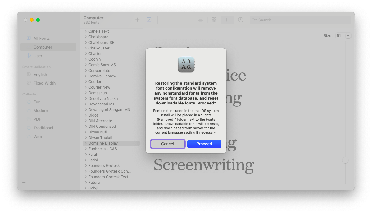 How to restore default fonts on Mac Setapp