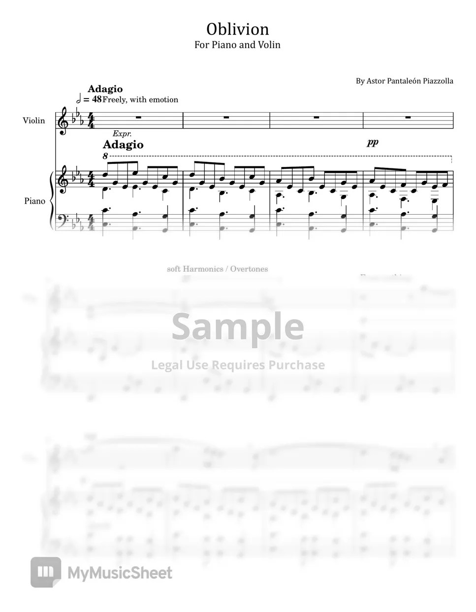 Astor Pantaleón Piazzolla Oblivion (For Piano and Violin Astor