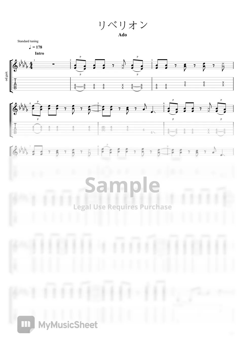 Ado Rebellion 曲谱 + 单线谱 by Ryo Higuchi