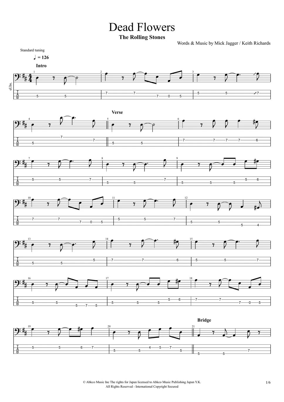 The Rolling Stones Dead Flowers タブ + 五線譜 by まっきん