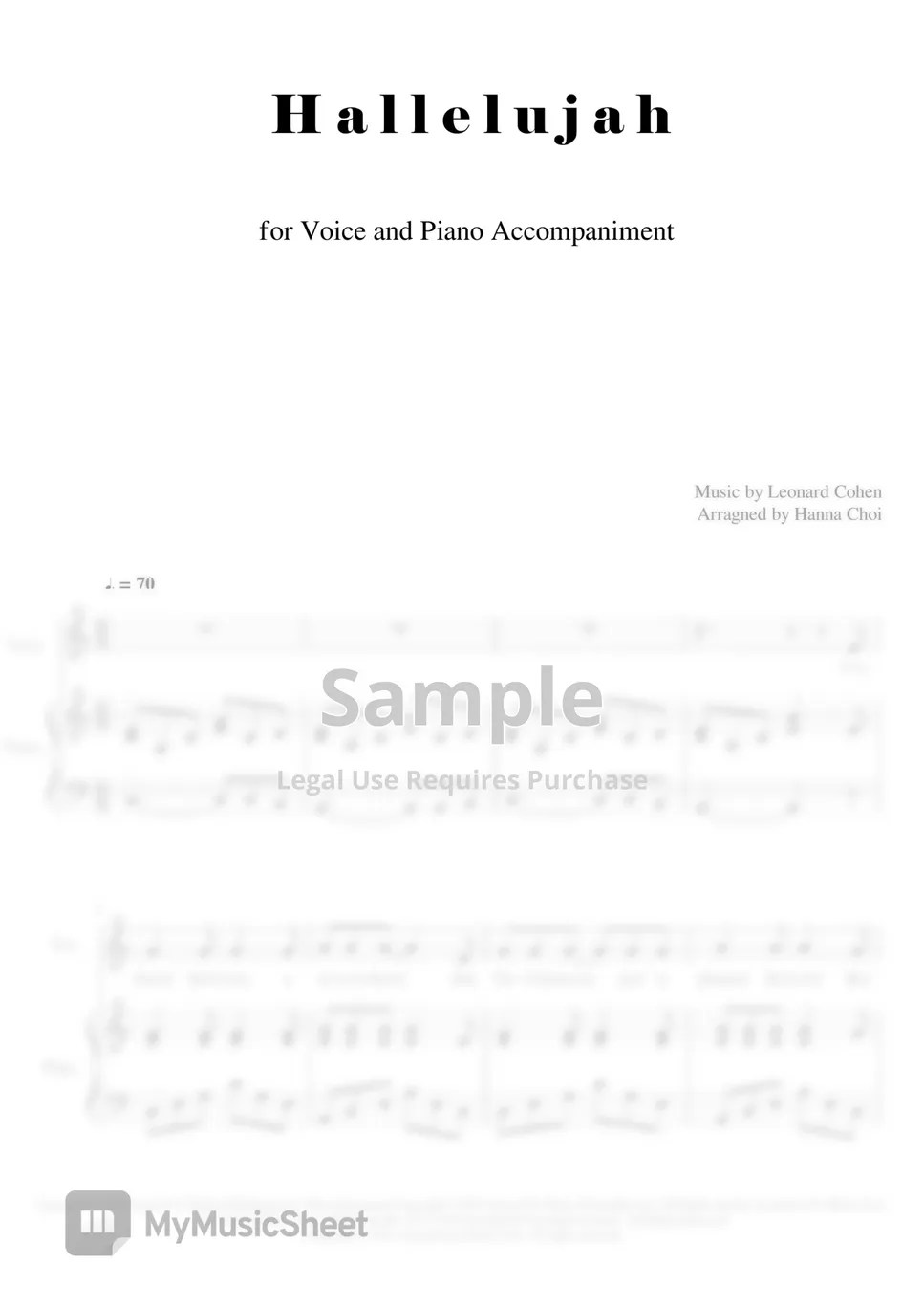 Leonard Cohen Hallelujah (For Voice & Piano) 악보