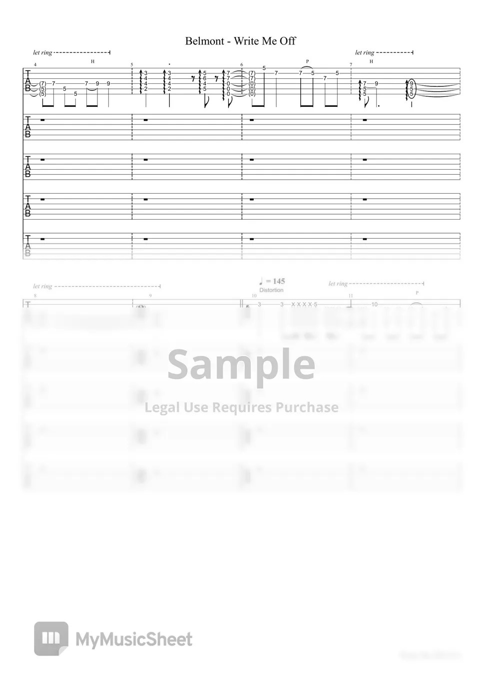Belmont Write Me Off (Guitar Sheet) 악보 by DONG HAO