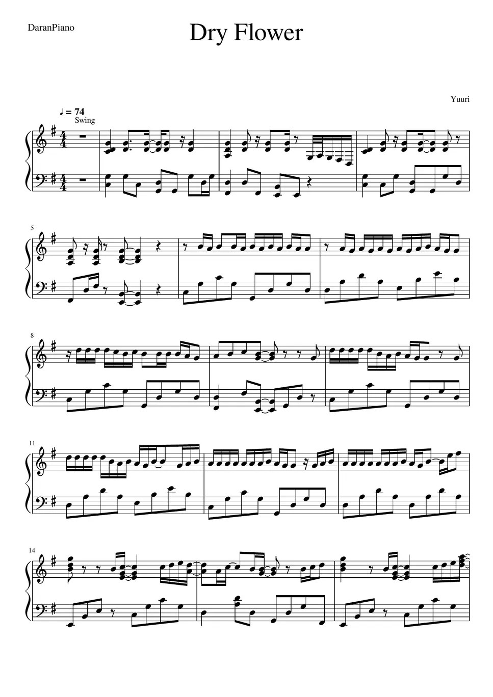 Yuuri Dry Flower Partitura by DaranPiano