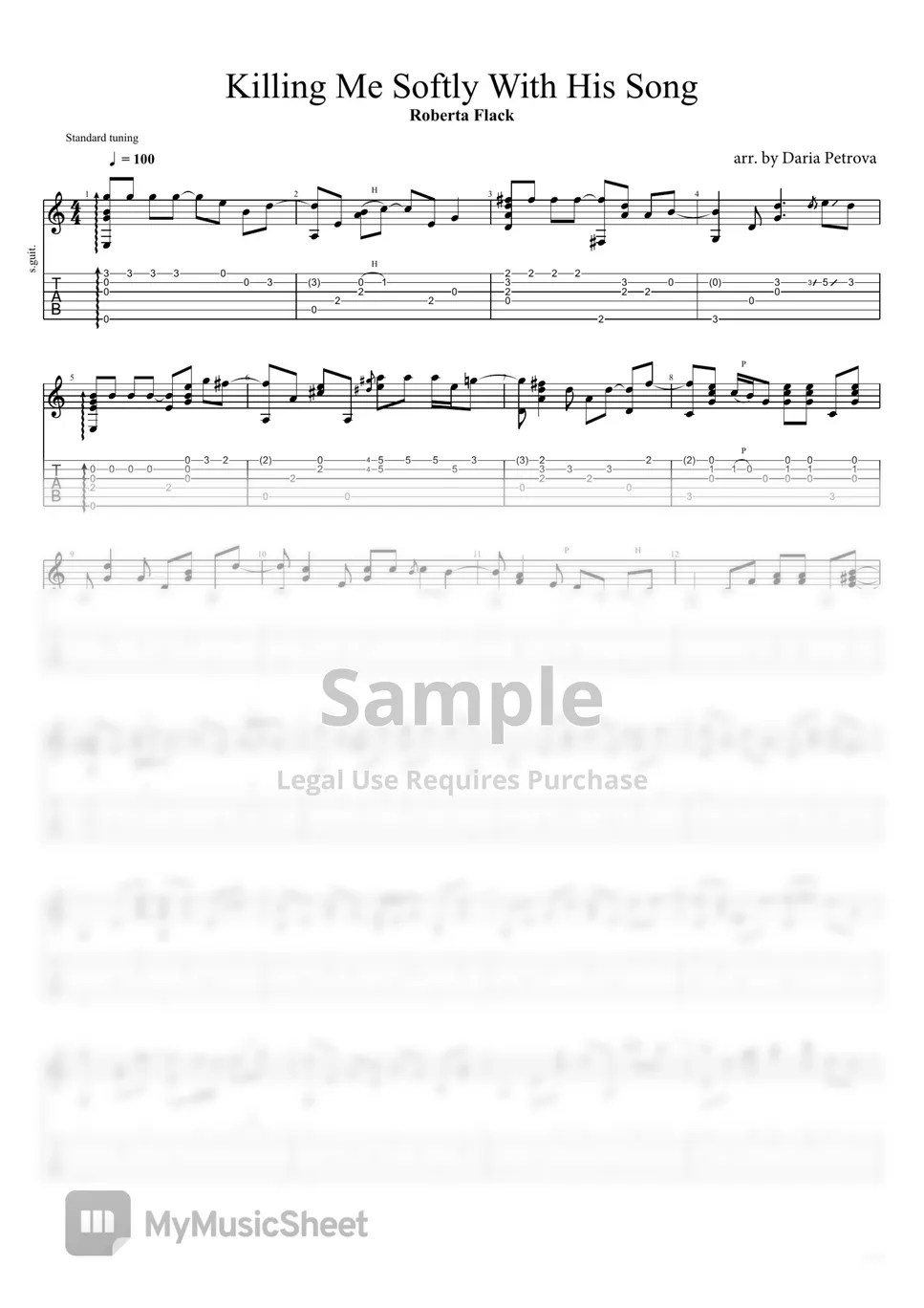 Roberta Flack Killing Me Softly With His Song (Fingerstyle Guitar