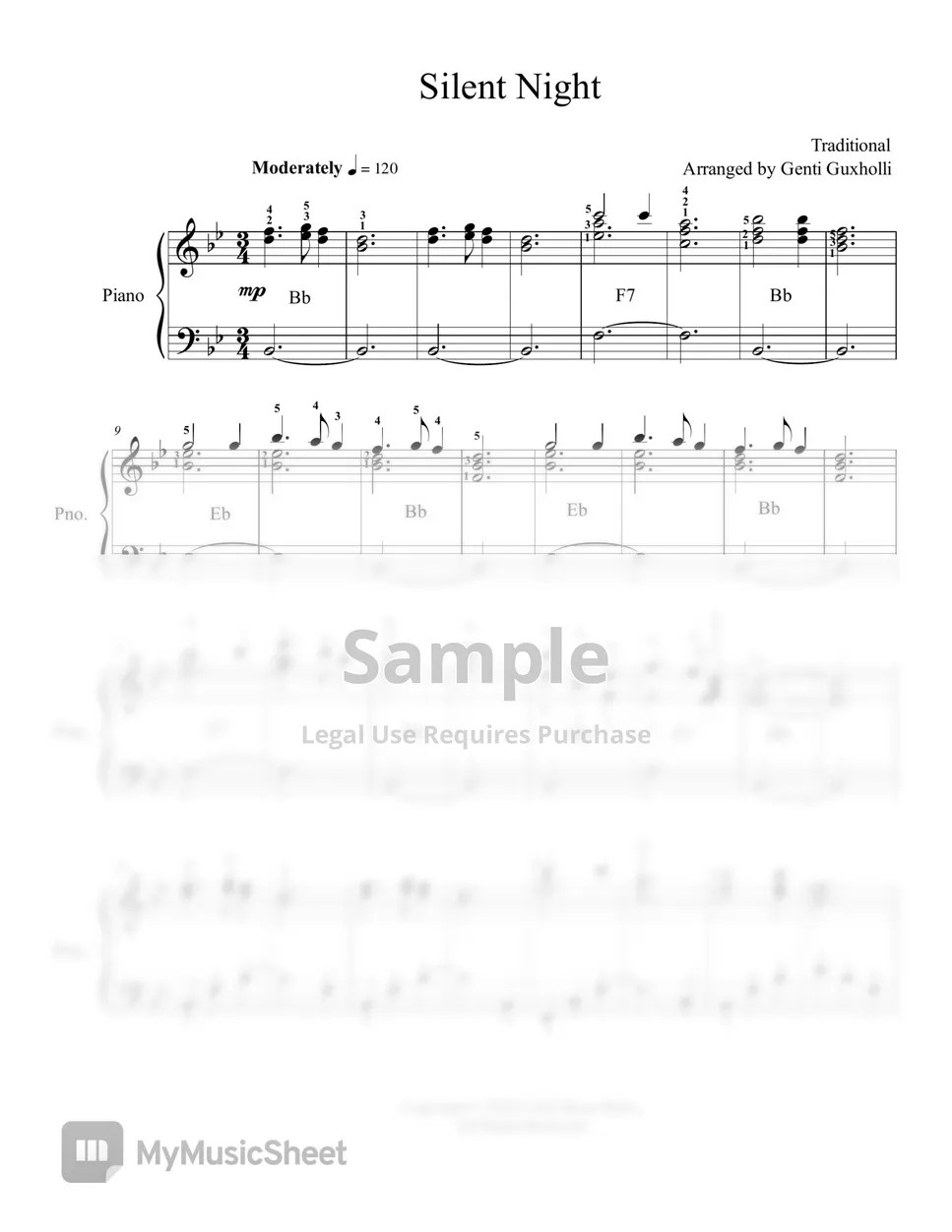 Franz Xaver Gruber Silent Night Sheets by Genti Guxholli