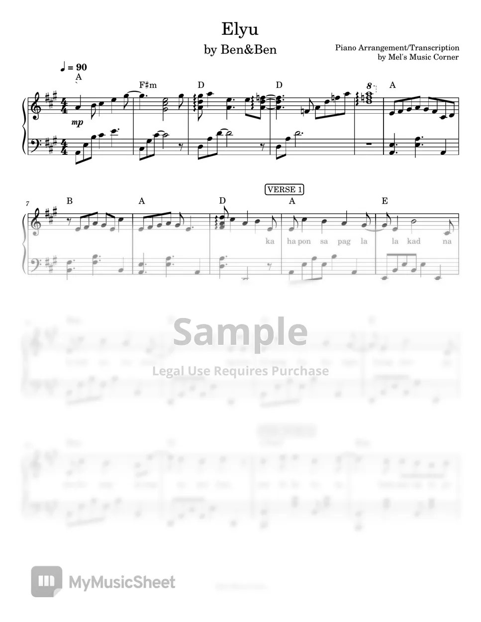 Ben&ben Elyu (piano sheet music) Sheets by Mel's Music Corner