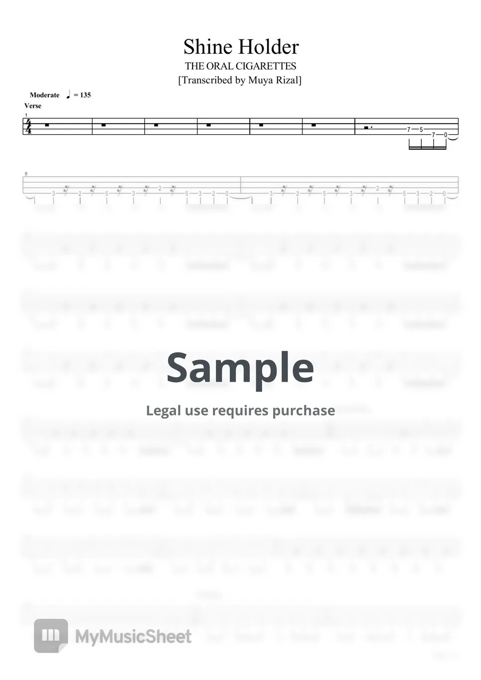 THE ORAL CIGARETTES Shine Holder (Bass TAB) Sheets by Muya