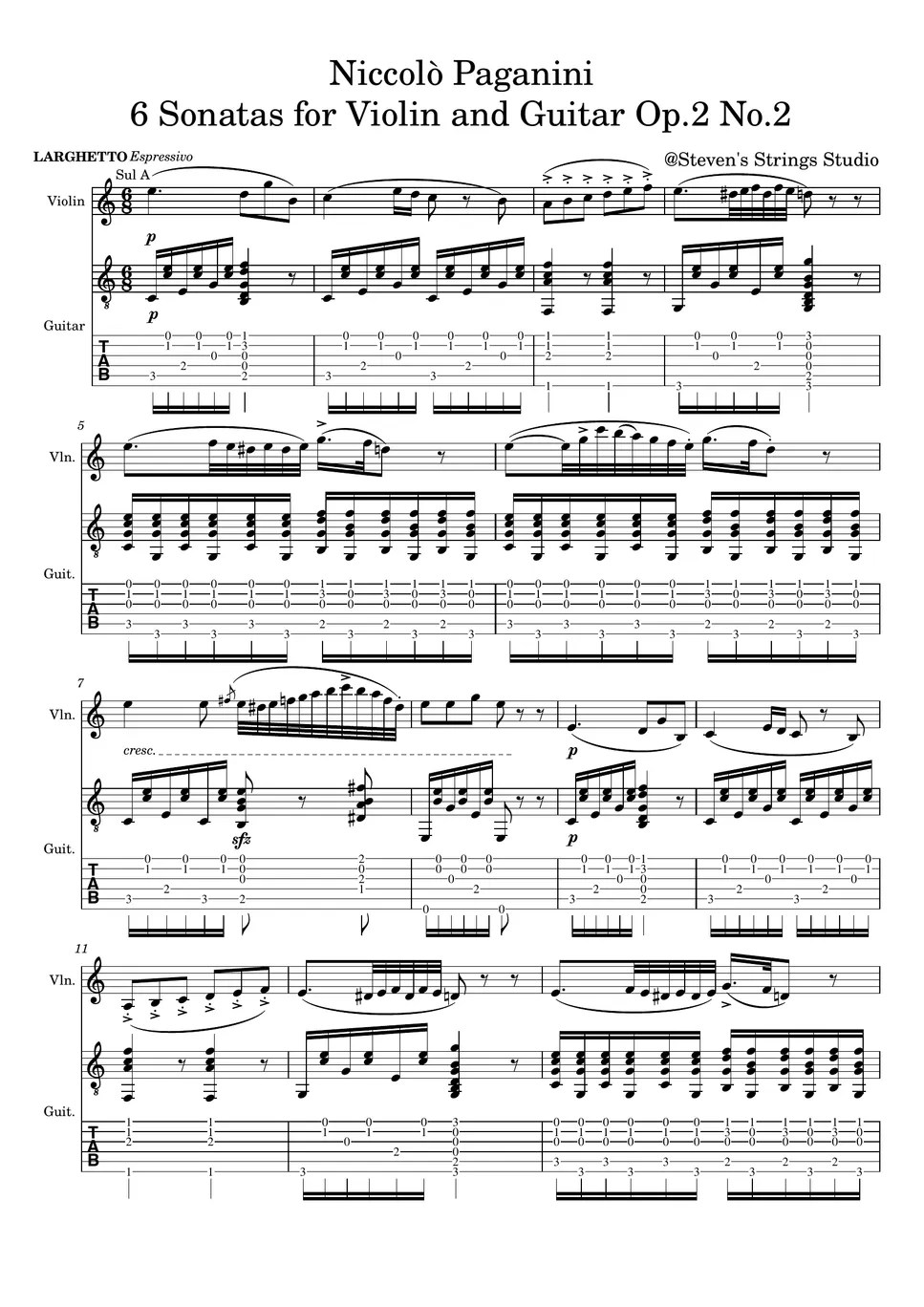 Niccolò Paganini Paganini 6 Sonatas for Violin and Guitar Op.2 No.2