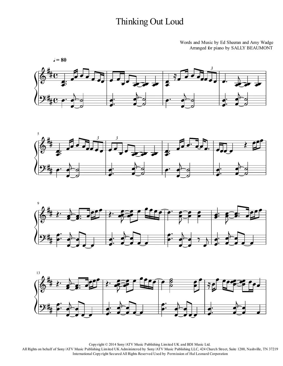 Ed Sheeran Thinking Out Loud (Piano) Sheets by Sally Beaumont