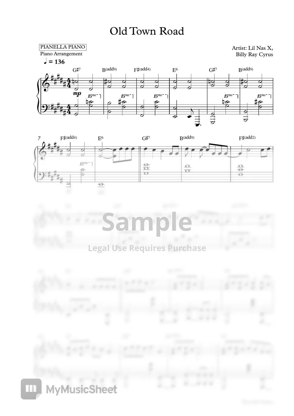 Lil Nas X, Billy Ray Cyrus Old Town Road (Piano Sheet) Sheets by