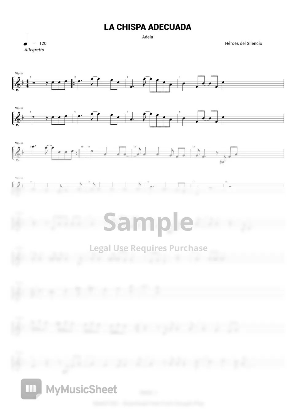 HEROES DEL SILENCIO LA CHISPA ADECUADA Notenblatt by Adela la del violin