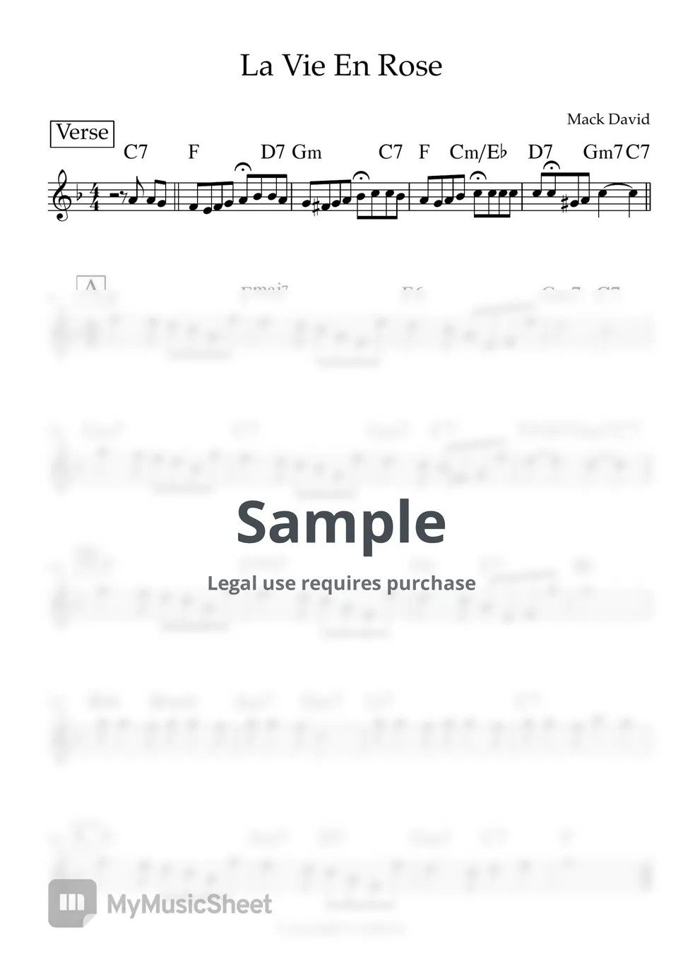 에디트피아프 La Vie en Rose (리드싯) Sheets by SheetMusicOnly1page