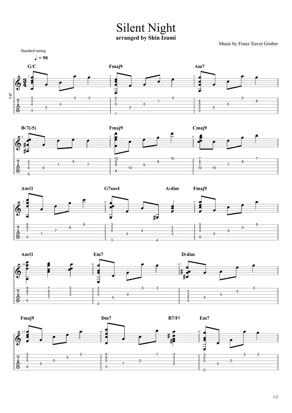 Franz Xaver Gruber Silent Night Sheet by Shin Izumi