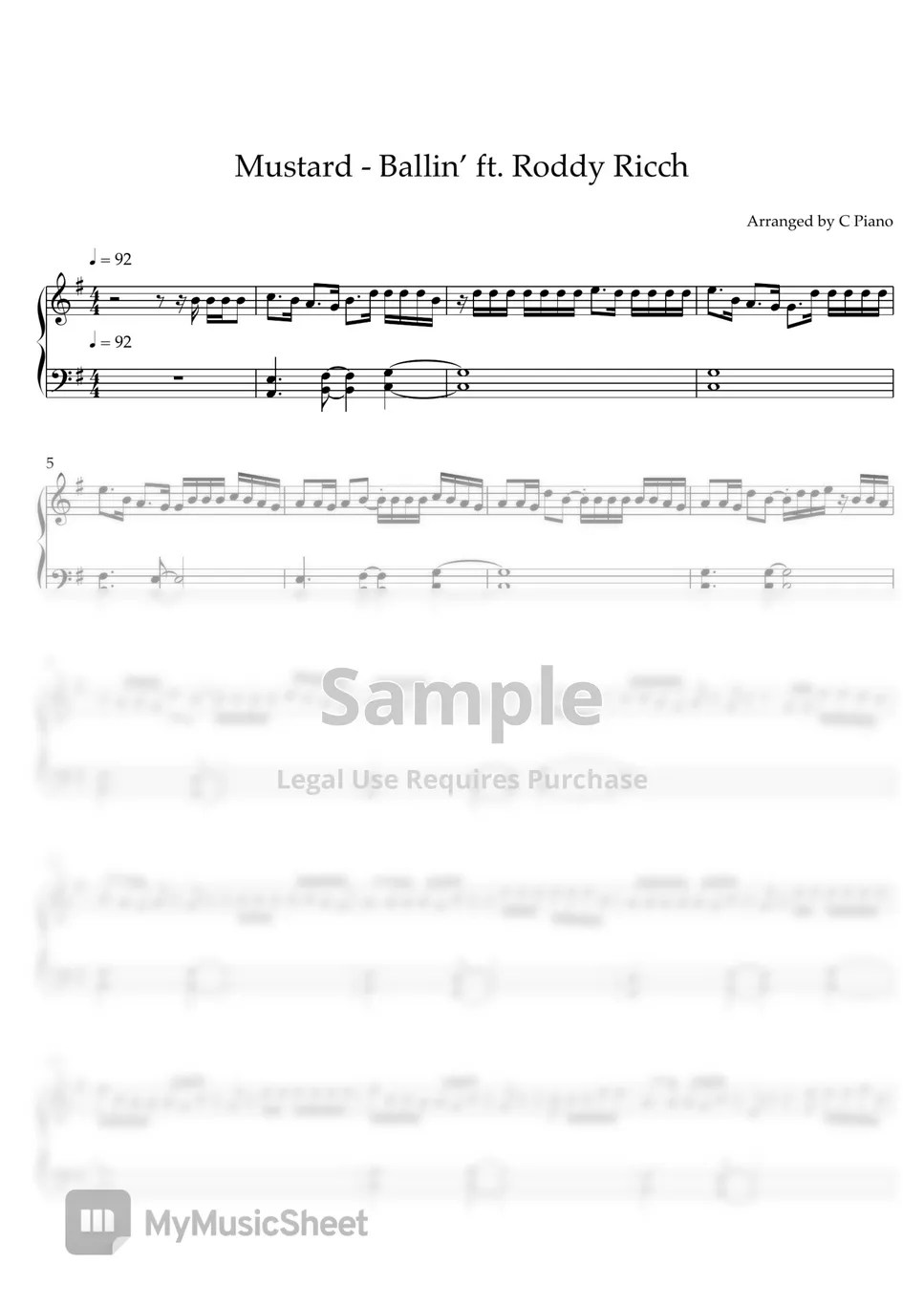 Mustard Ballin' (Easy Version) Sheets by C Piano