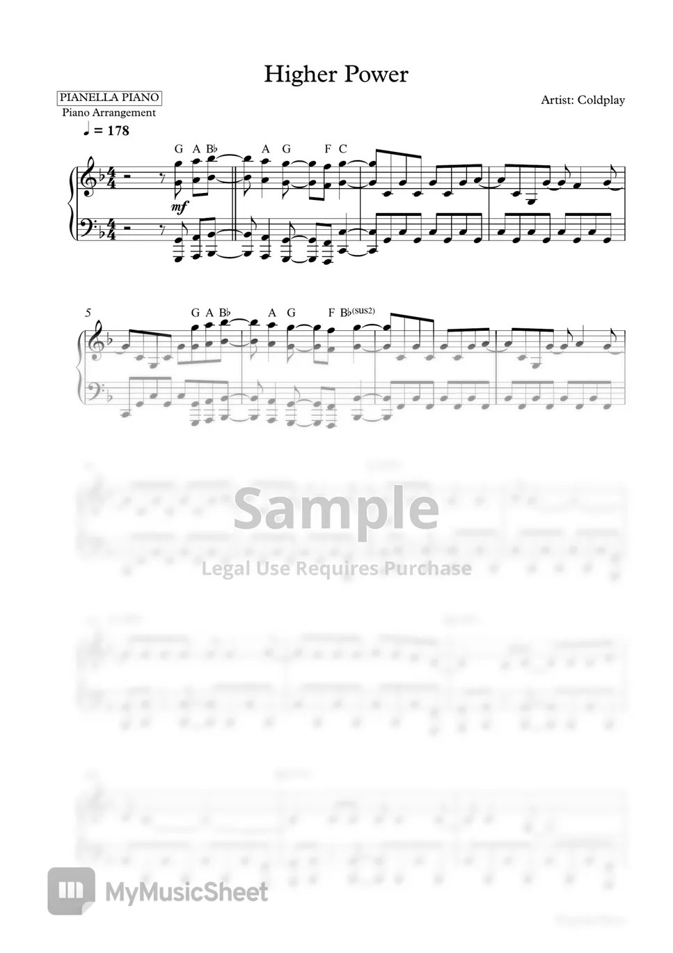 Coldplay Higher Power (Piano Sheet) 악보 by Pianella Piano