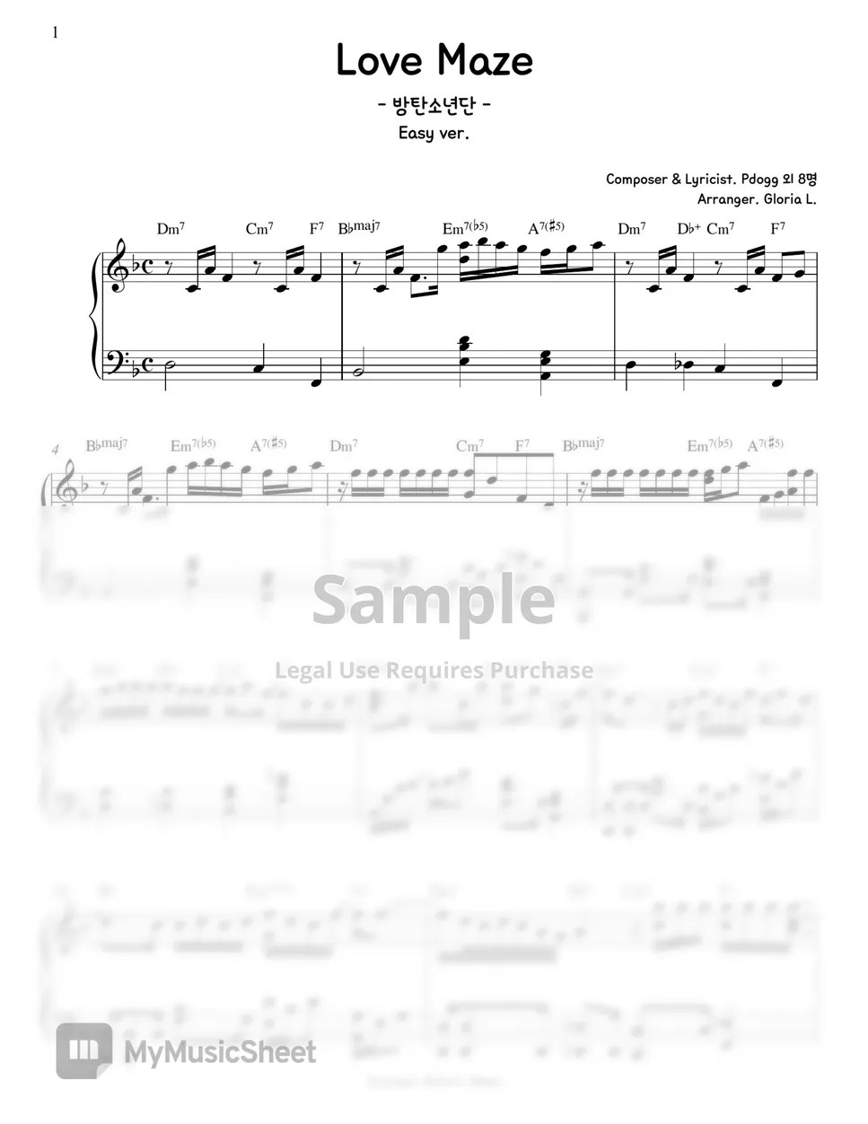 BTS (방탄소년단) Love Maze (Easy Transpose key) Sheets by Gloria L.