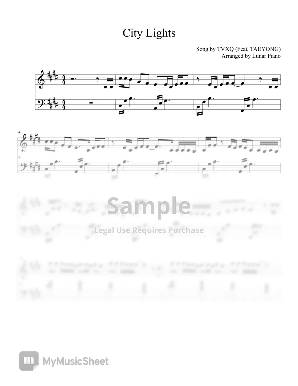 TVXQ (동방신기) City Lights by Lunar Piano 악보