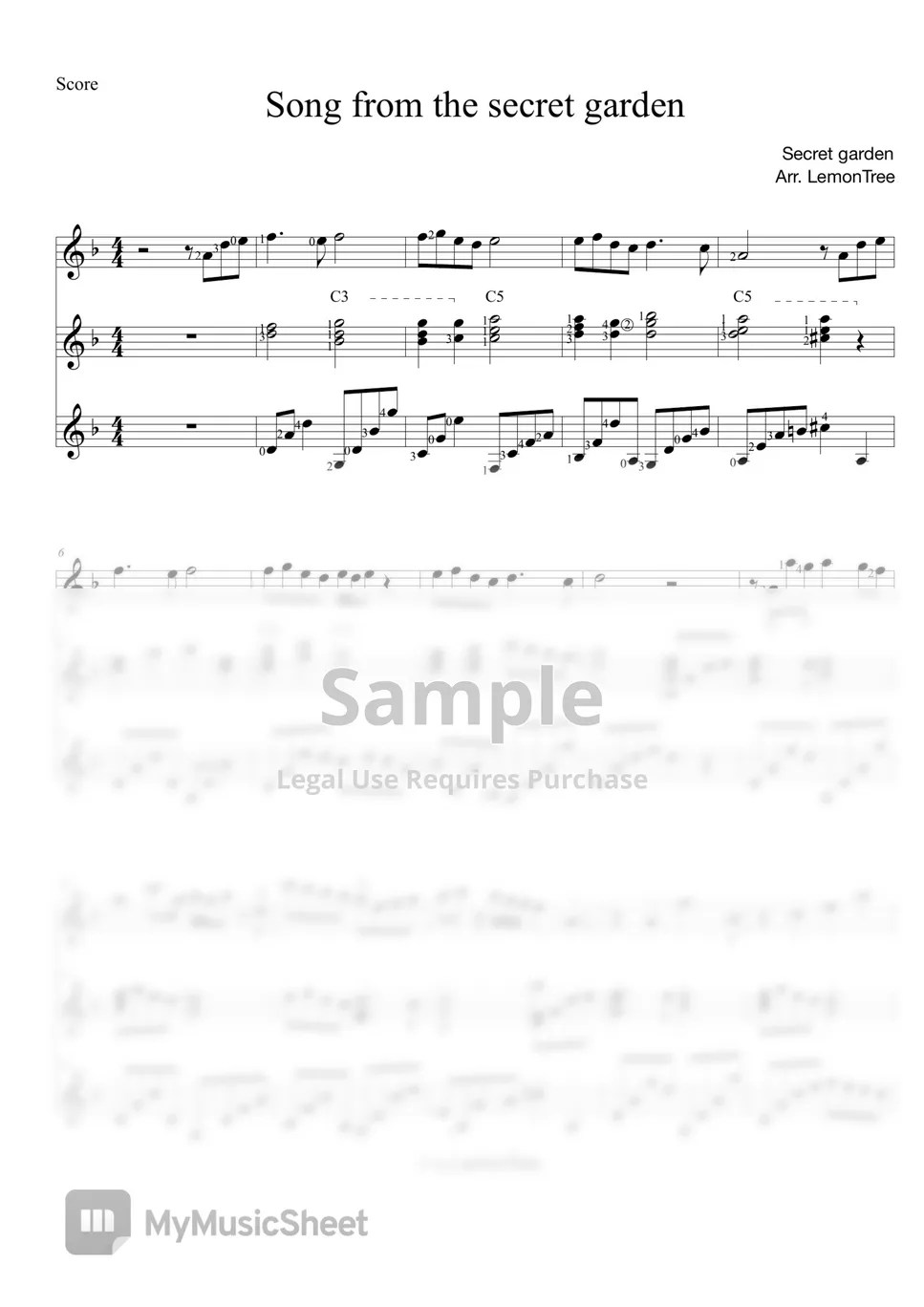 Secret Garden Song From The Secret Garden (Guitar Trio) 악보 by LemonTree