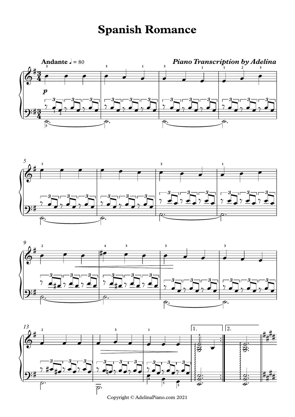 Spain music Spanish Romance Sheet by Adelina Piano