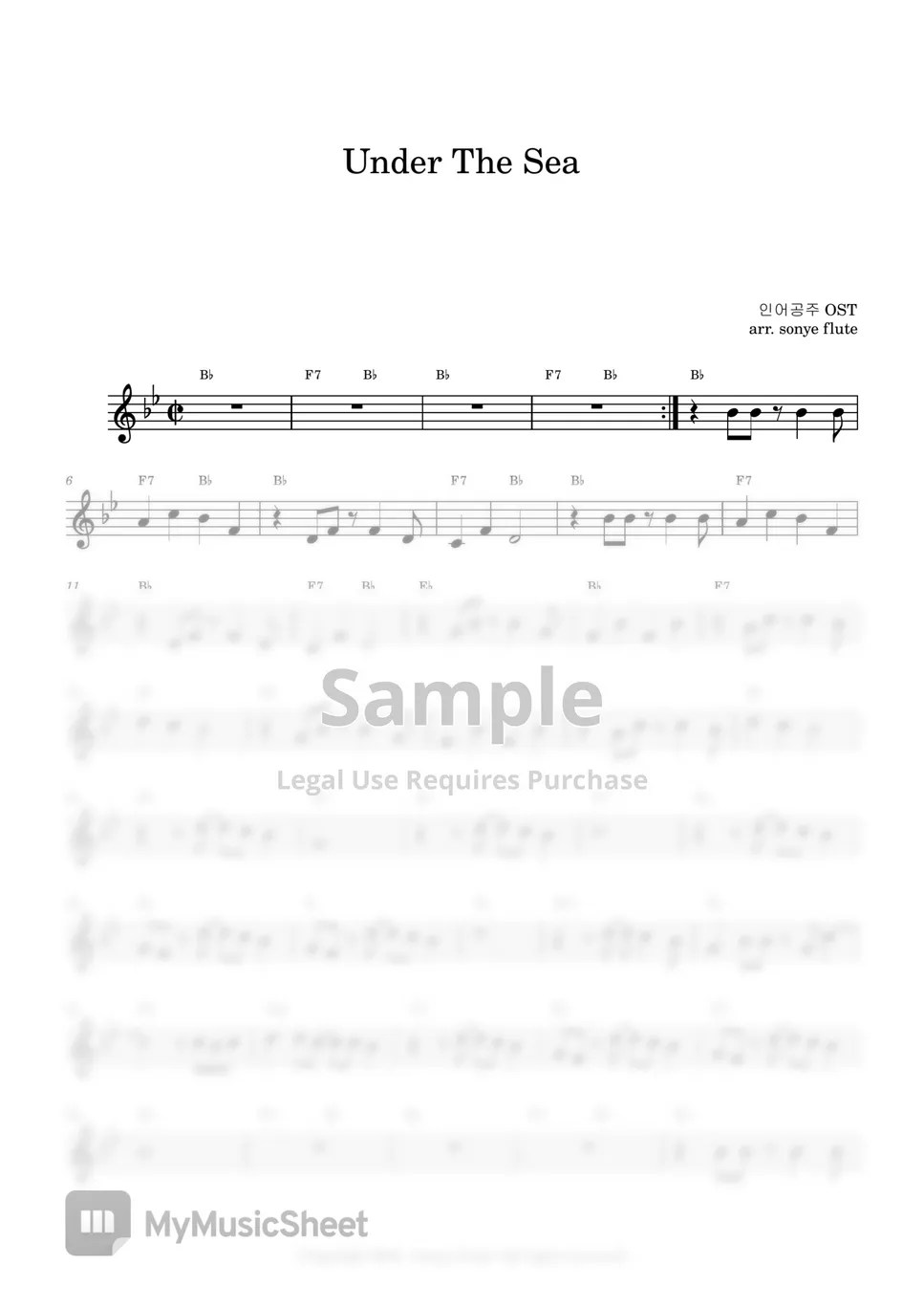 Disney The Little Mermaid OST Under The Sea (Flute Sheet Music