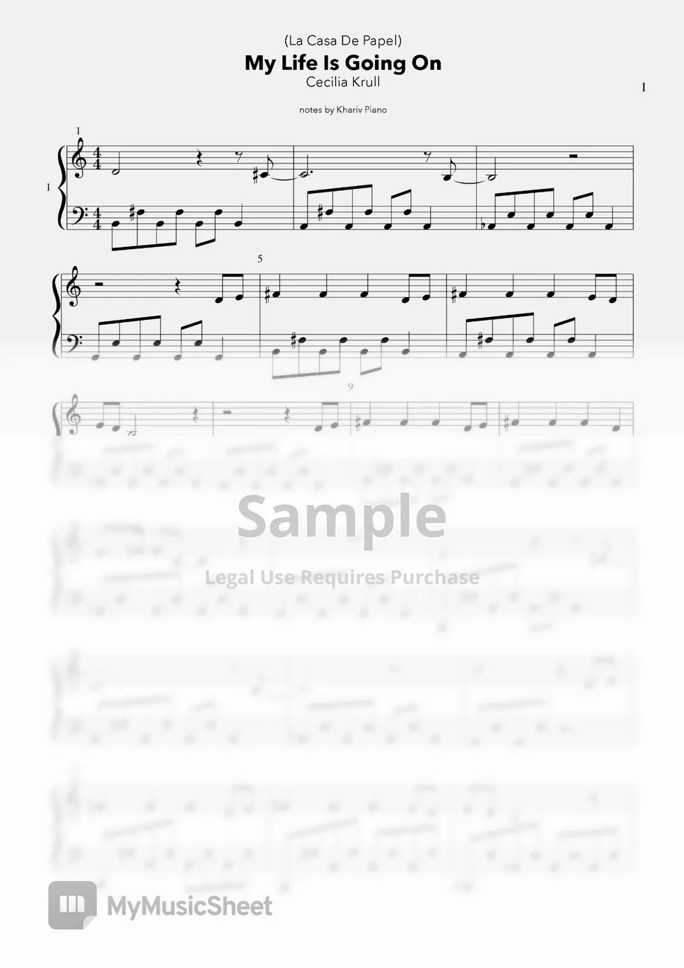 Cecilia Krull My Life Is Going On (La Casa De Papel) 악보 by Khariv Piano