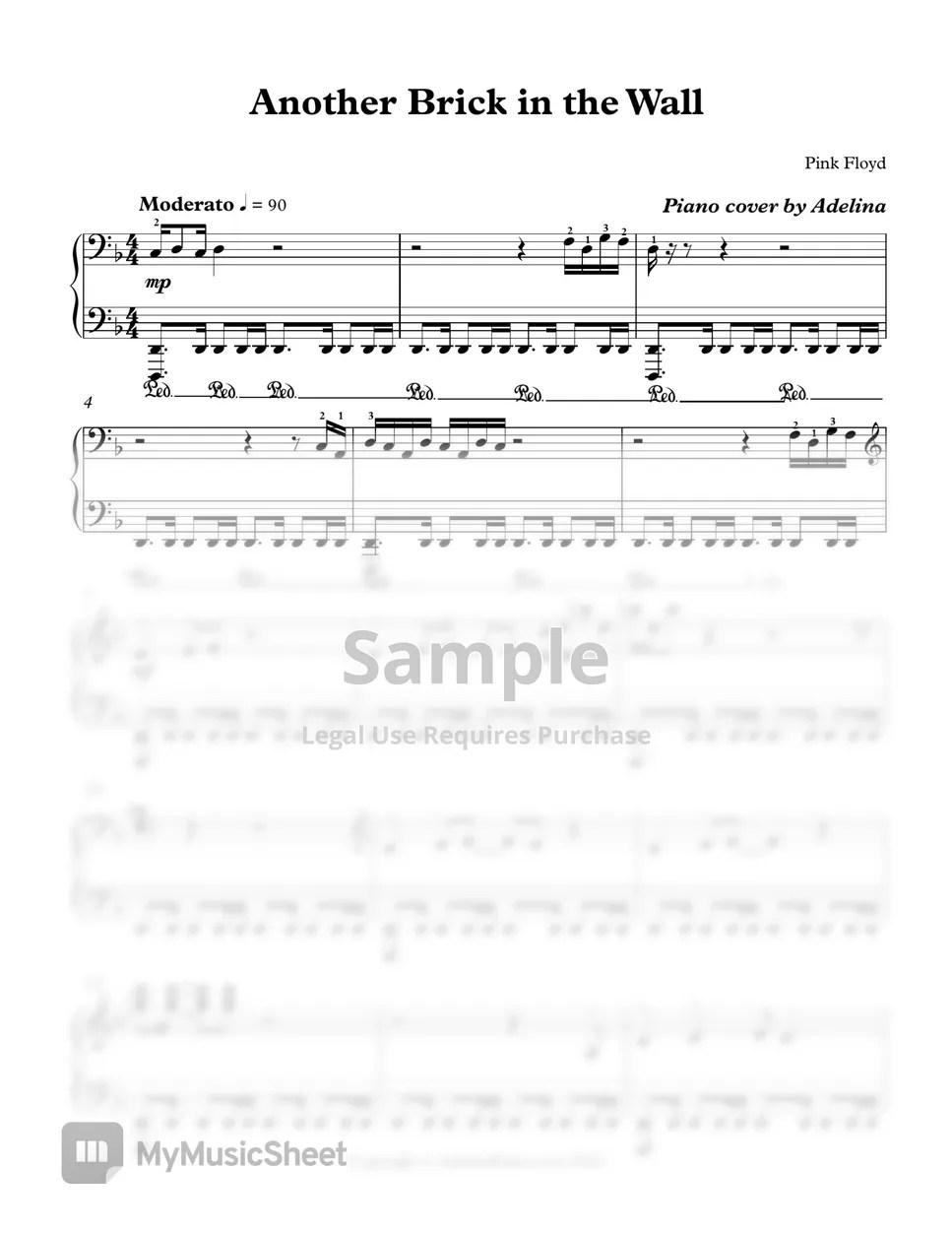 Pink Floyd Another Brick in the Wall 악보 by Adelina Piano