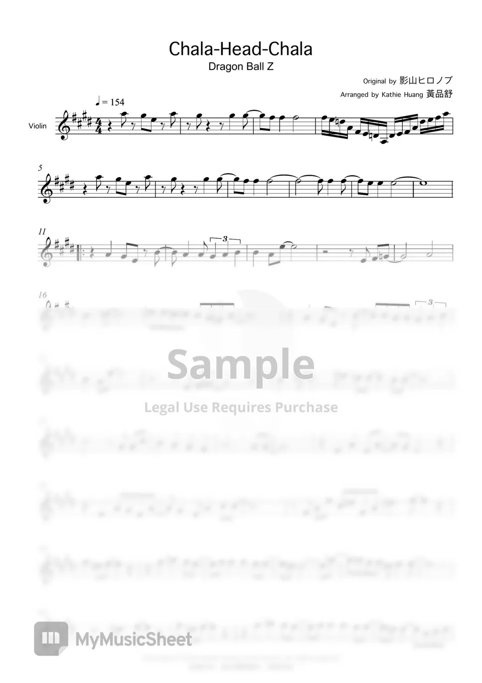 Hironobu Kageyama CHALA HEAD CHALA (Dragon Ball Z OP) Sheets by