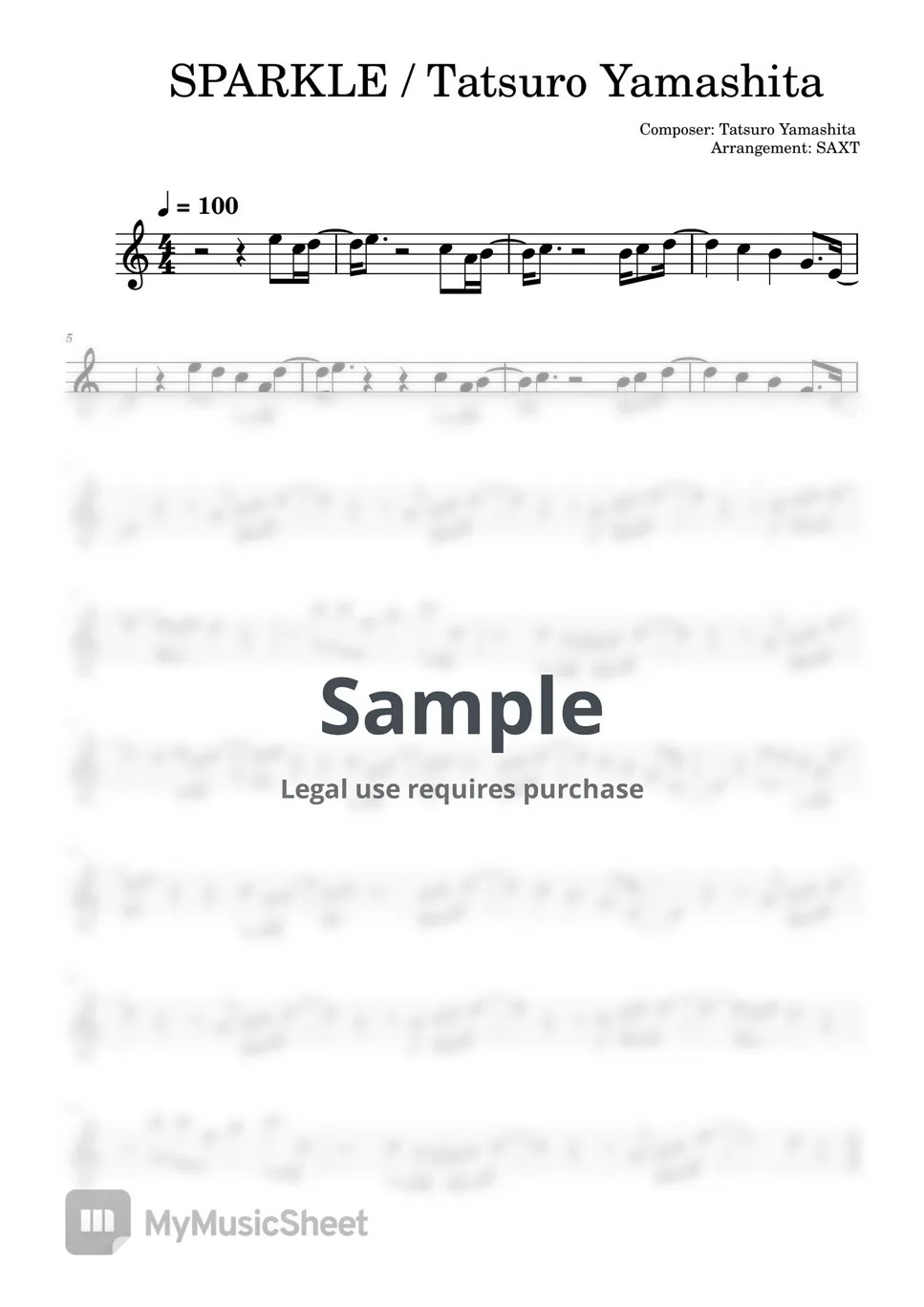 Tatsuro Yamashita SPARKLE (Easy sheet music) Sheets by SAXT