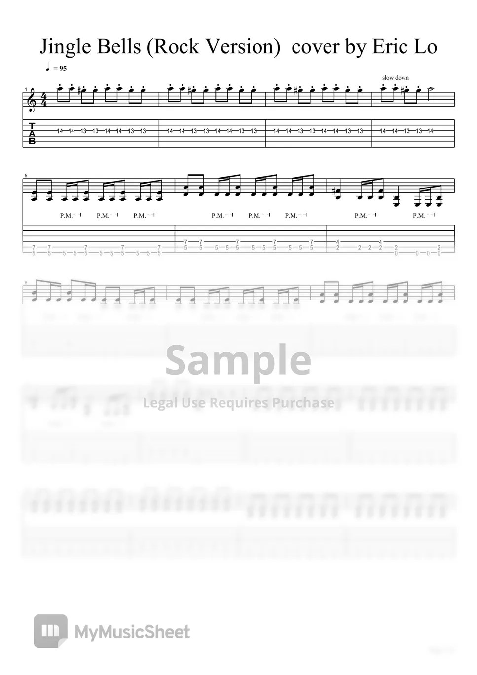 (Rock Version) Jingle Bells guitar cover Tab + 1staff by eric lo