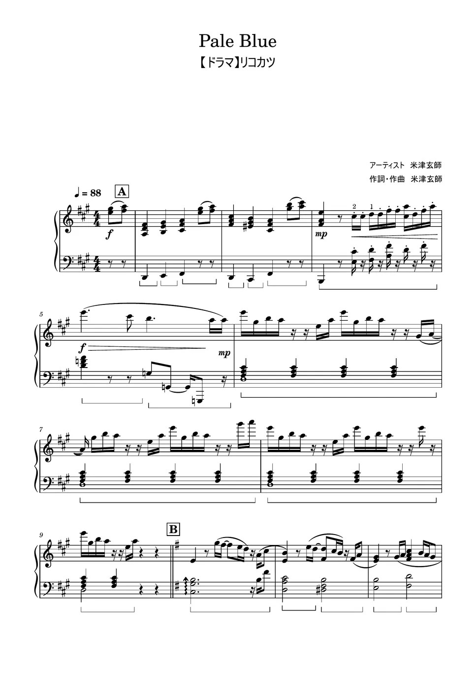 Kenshi Yonezu Pale Blue (Medium Level) Sheet by Saori8Piano