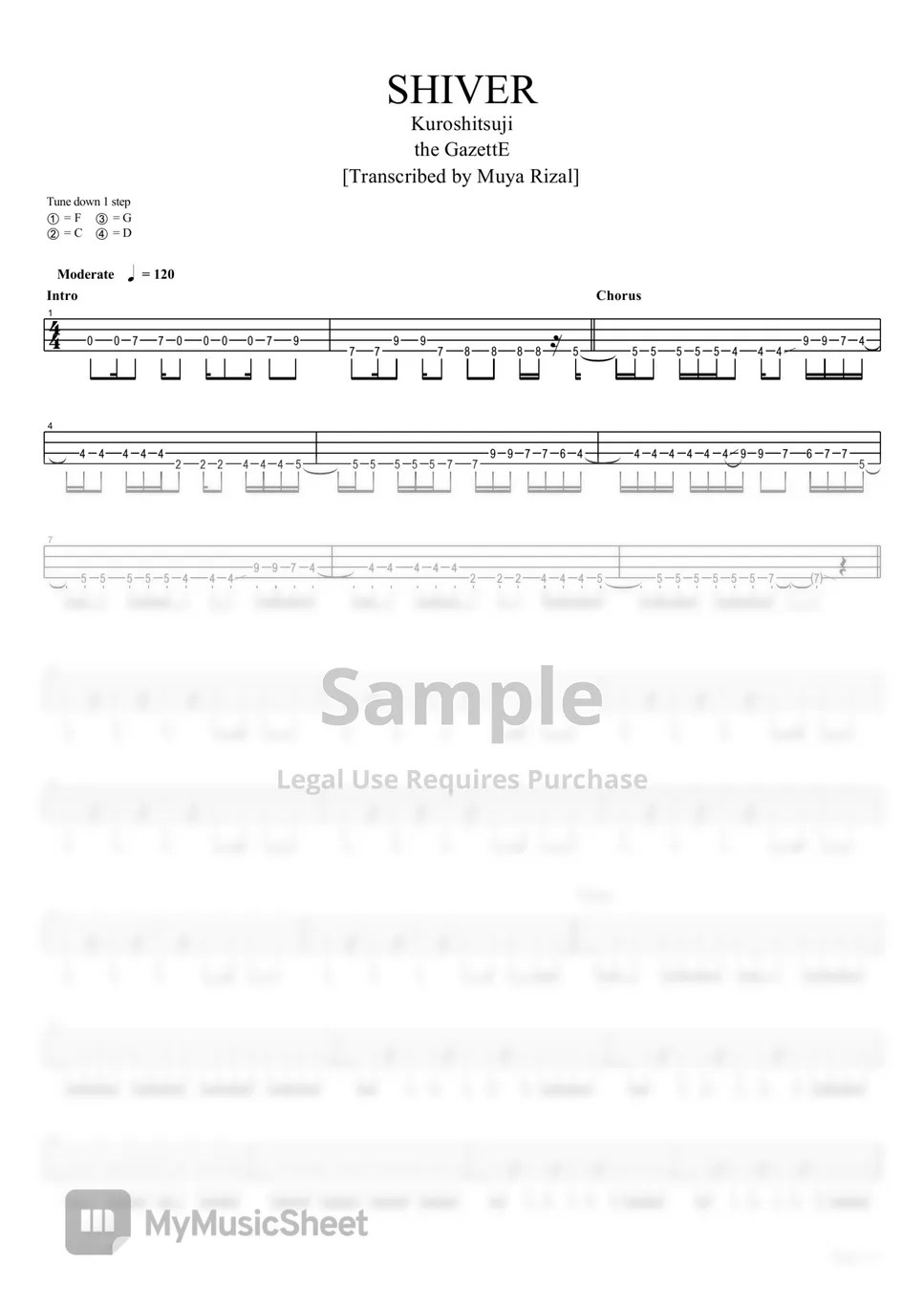 the GazettE SHIVER (Bass TAB) Sheets by Muya