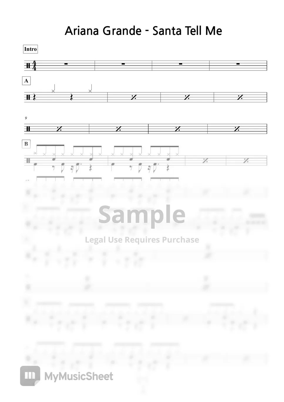 Ariana Grande Santa Tell Me (쉬운 드럼 악보) 楽譜 by 긴쌤