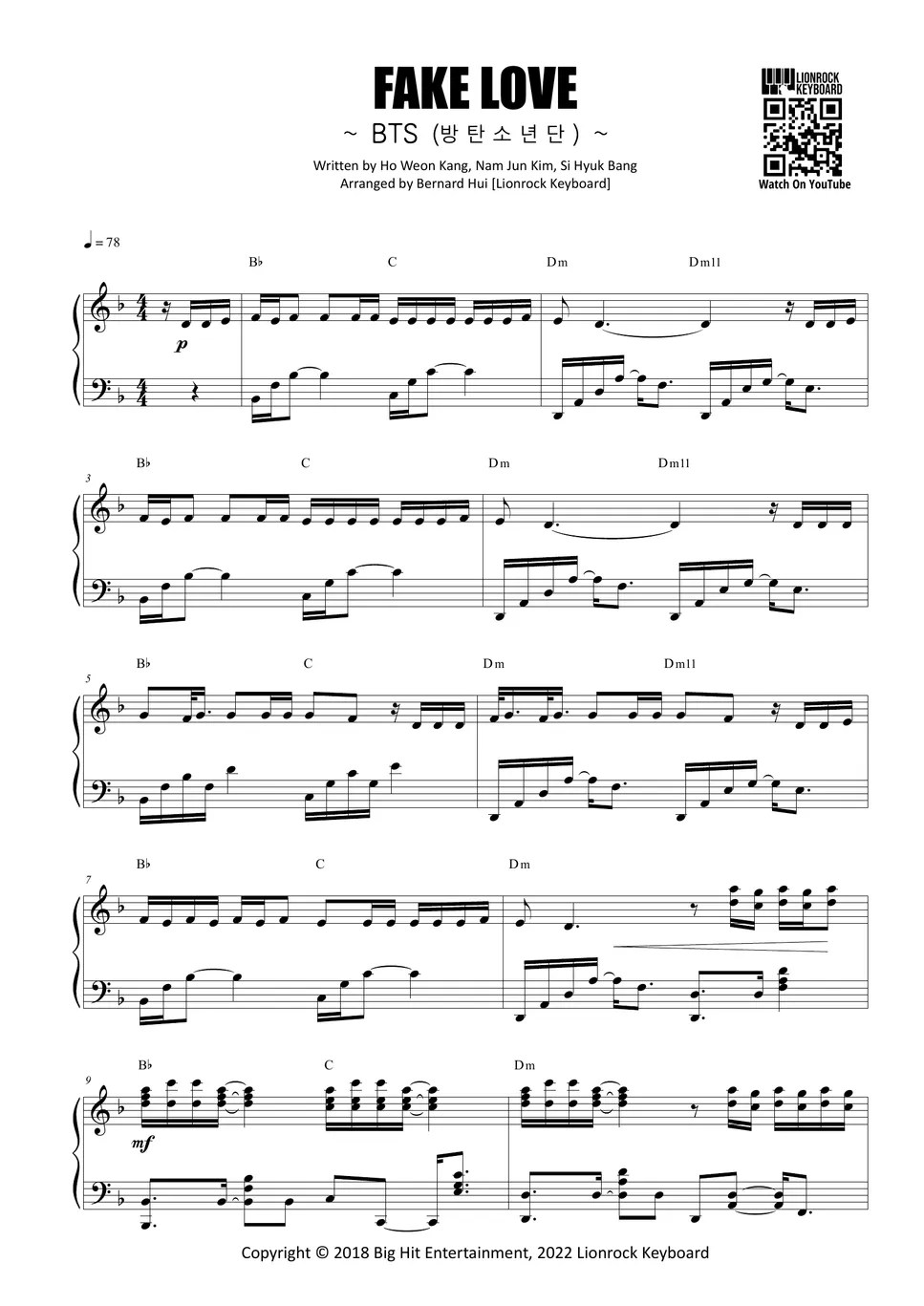 BTS FAKE LOVE Sheet by Bernard Hui