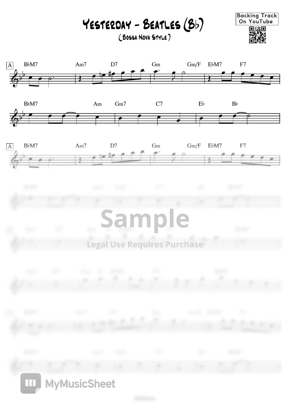 Jazz Backing Track Yesterday Beatles (Bb Key) Sheets by BaBoSound