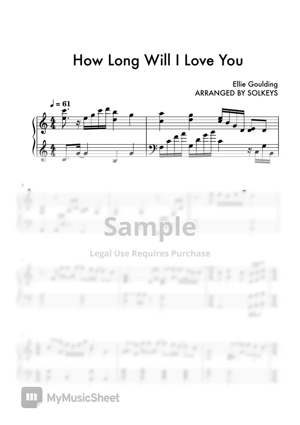 Ellie Goulding How Long Will I Love You Sheets by SolKeys