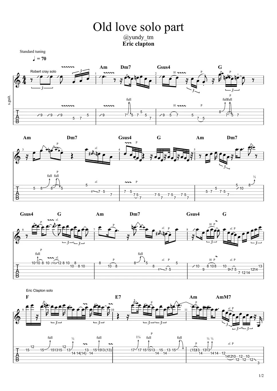 Eric clapton Old love (Rhydm+Solo) Sheets by yundy_tm
