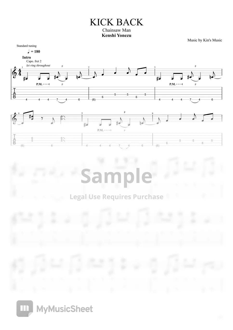 Kenshi Yonezu KICK BACK[Easy Guitar Fingerstyle For Beginner] Sheets