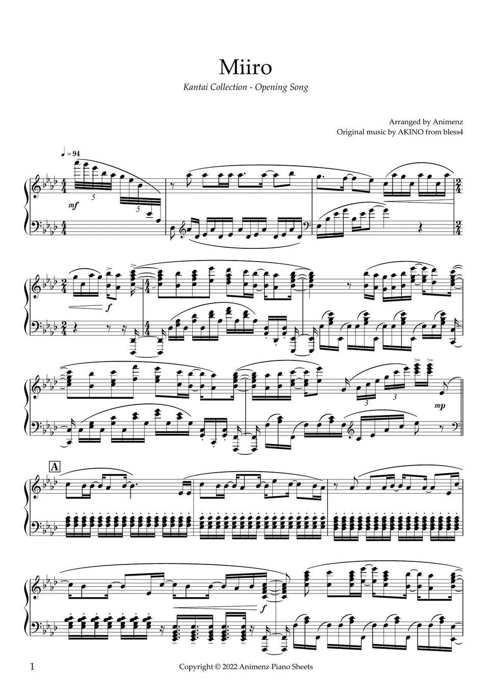 AKINO from bless4 Miiro (Kantai Collection OP) Bản nhạc by Animenz