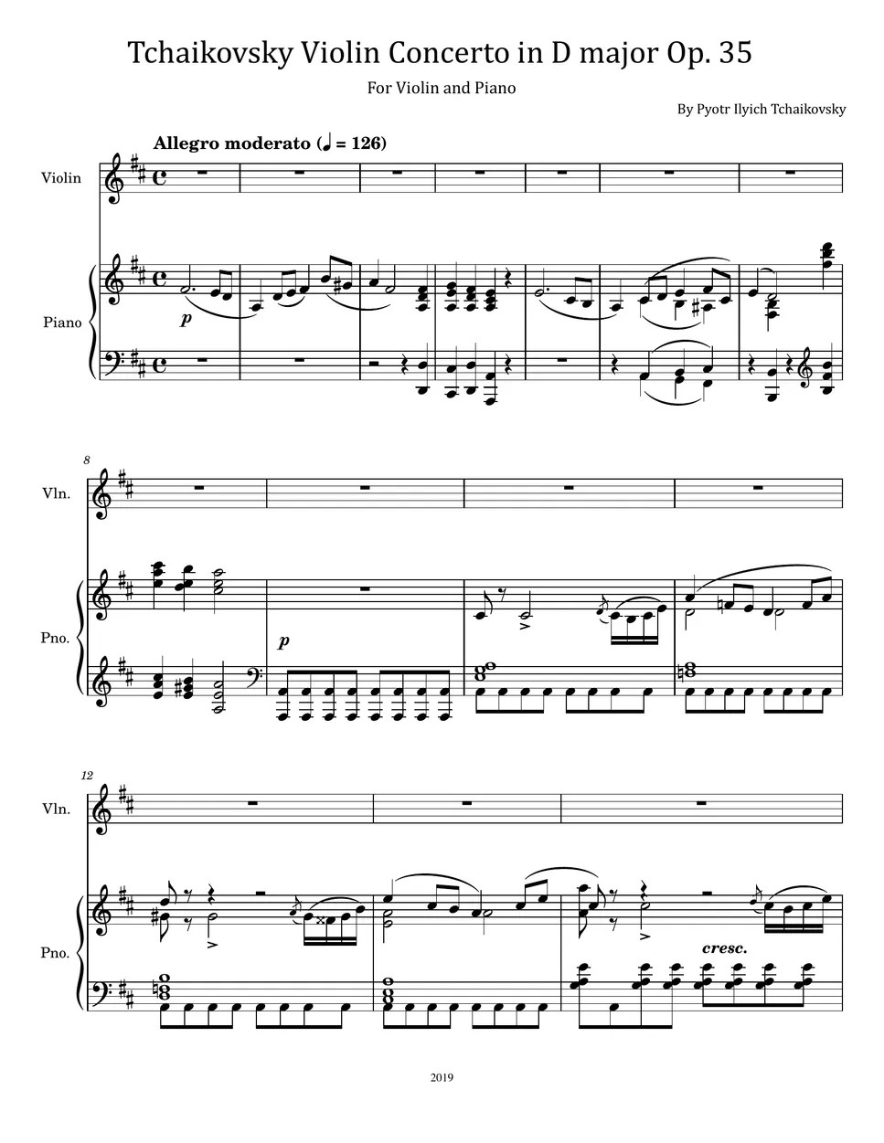 Pyotr Ilyich Tchaikovsky Violin Concerto in D major, Op. 35 (For