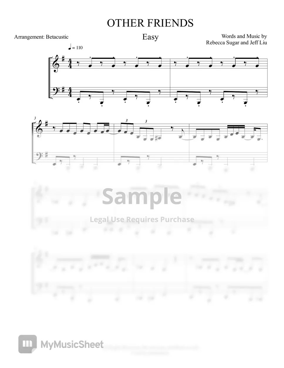 Jeffrey Chaplin Liu Other Friends (Easy Piano) Sheets by Betacustic