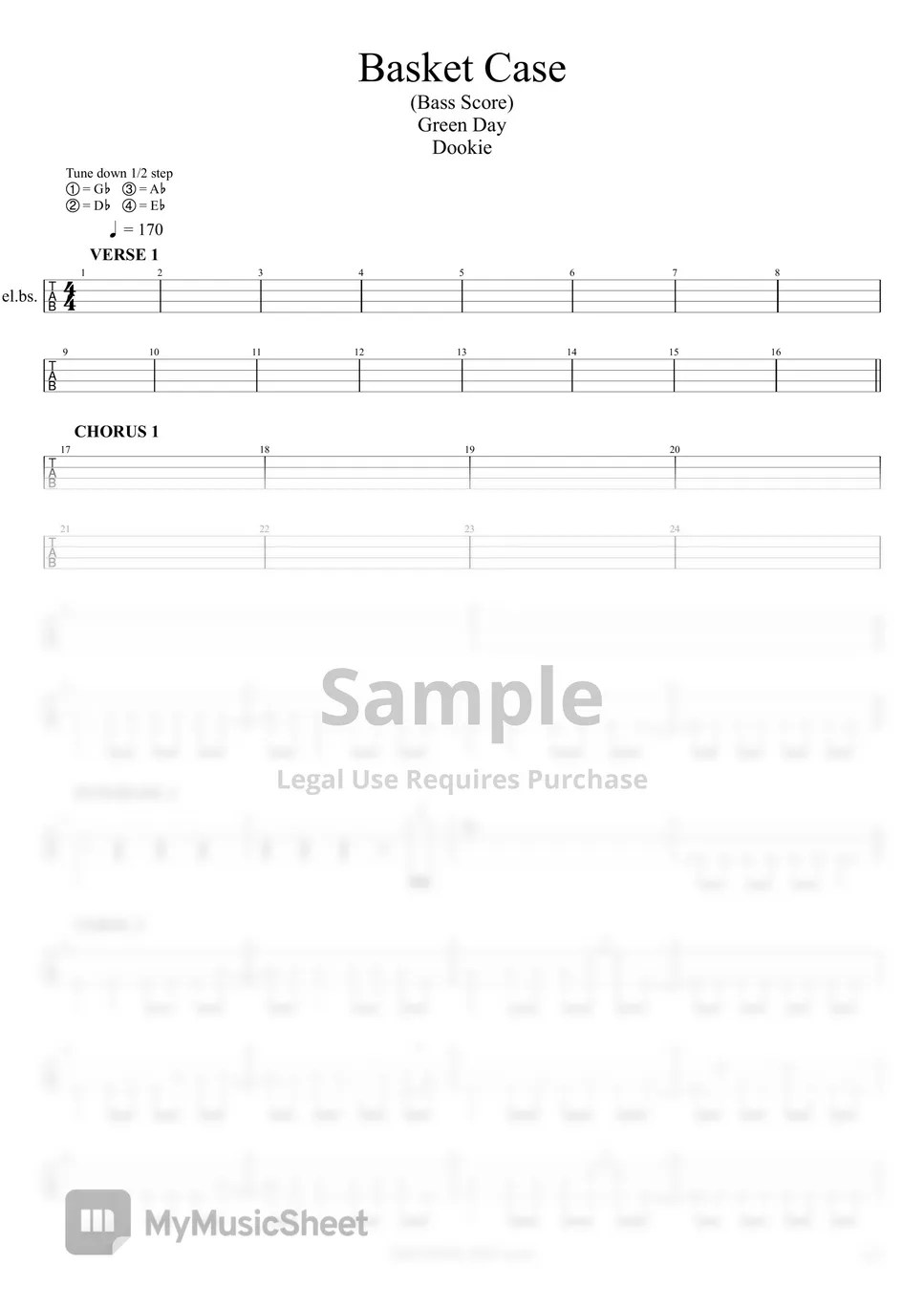 Green Day (그린데이) Basket Case (베이스 악보) Sheets by 최성한