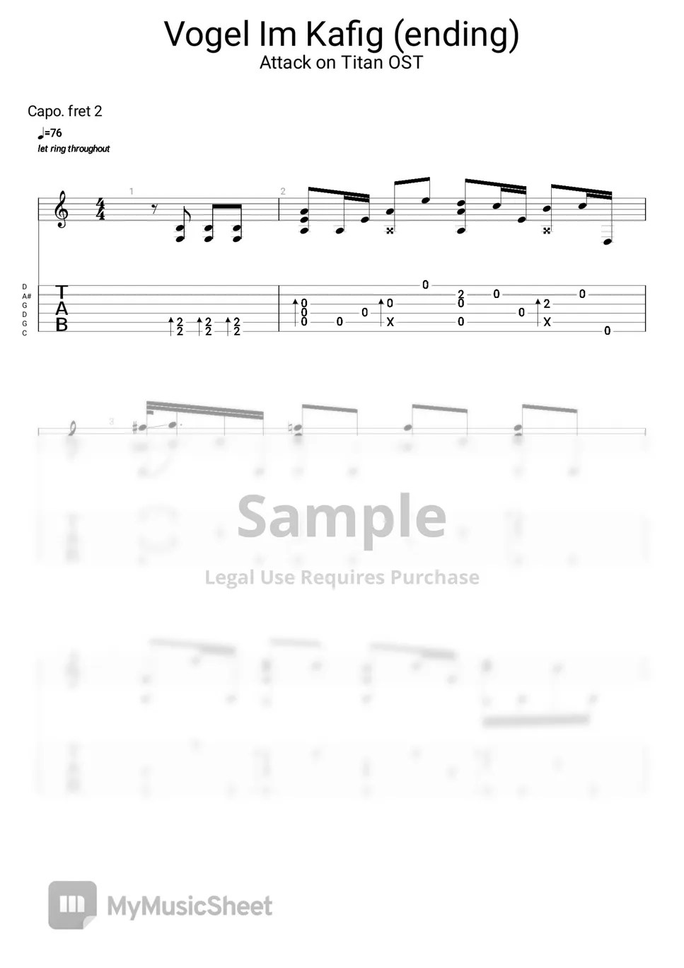 Sawano Hiroyuki Vogel Im Kafig (Fingerstyle Guitar) Sheets by