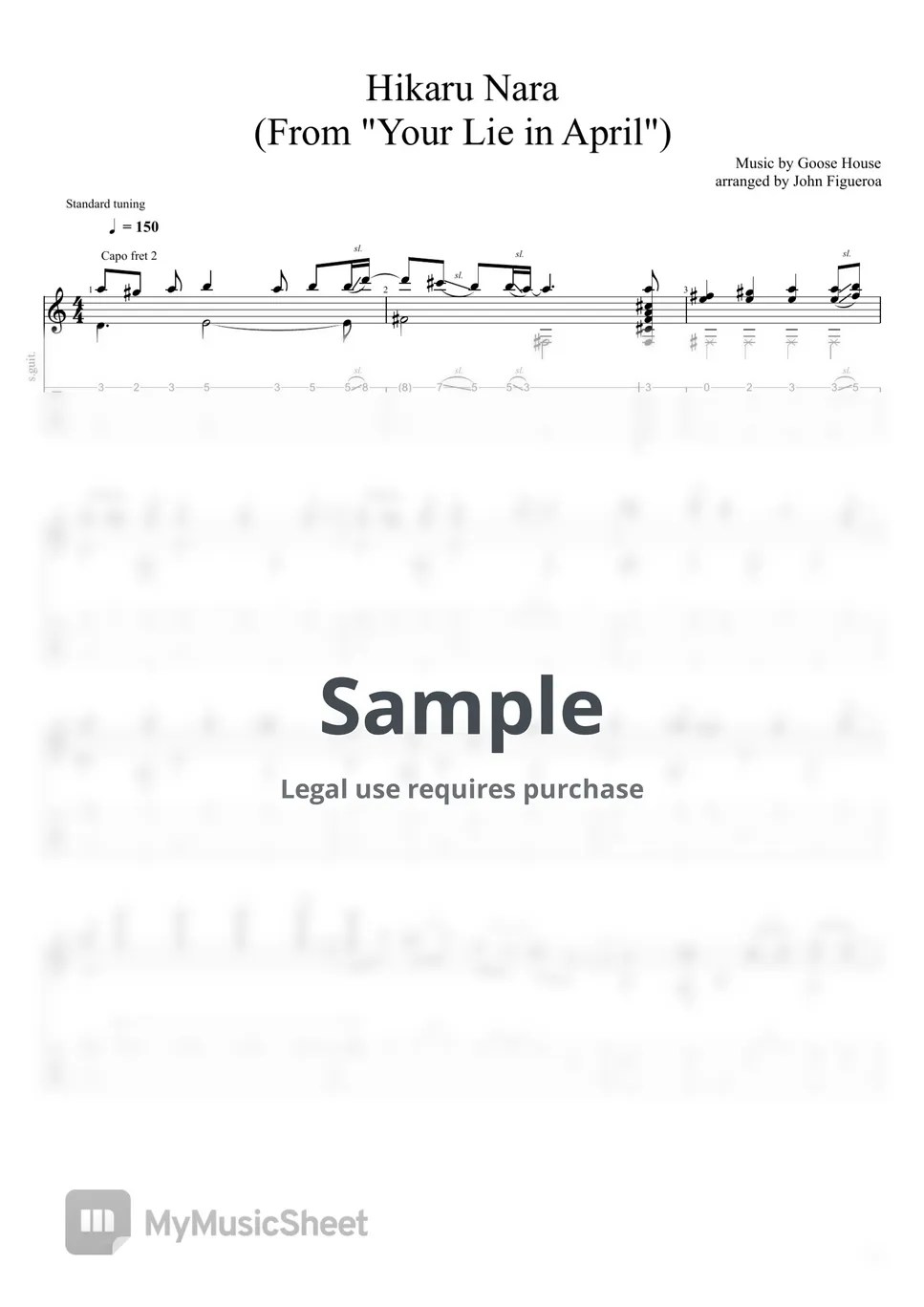 Goose House Hikaru Nara (OP1 From "Your Lie in April") Sheets by John Joseph Figueroa