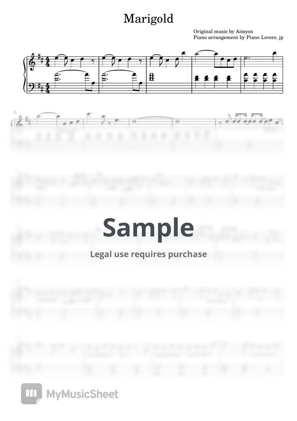 あいみょん マリーゴールド (ピアノ楽譜 / 初級) Sheets by Piano Lovers. jp