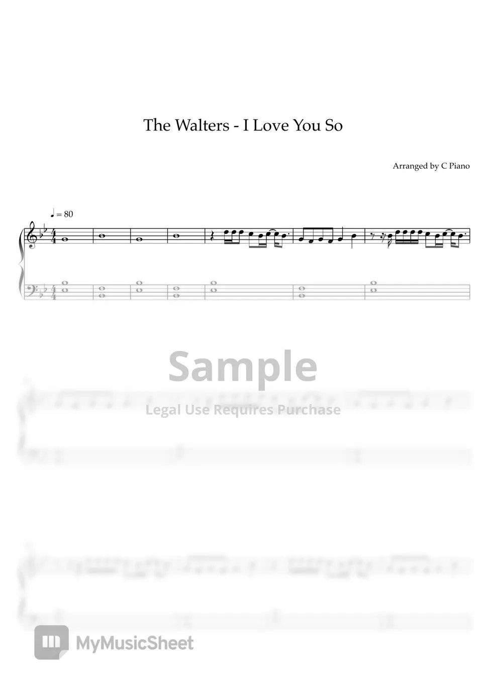 The Walters I Love You So (Easy Version) 악보 by C Piano