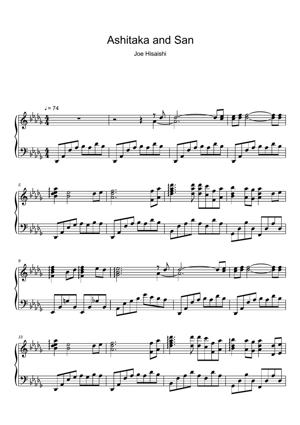 Joe Hisaishi Ashitaka and San [Princess Mononoke] (Sheet Music, MIDI