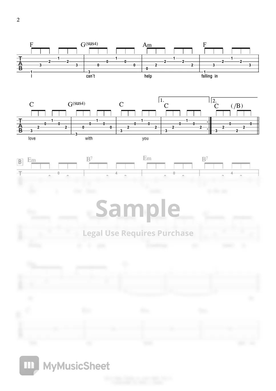 Kina Grannis Can't Help Falling In Love with you (TAB & Chord) TAB by Mins J Guitar