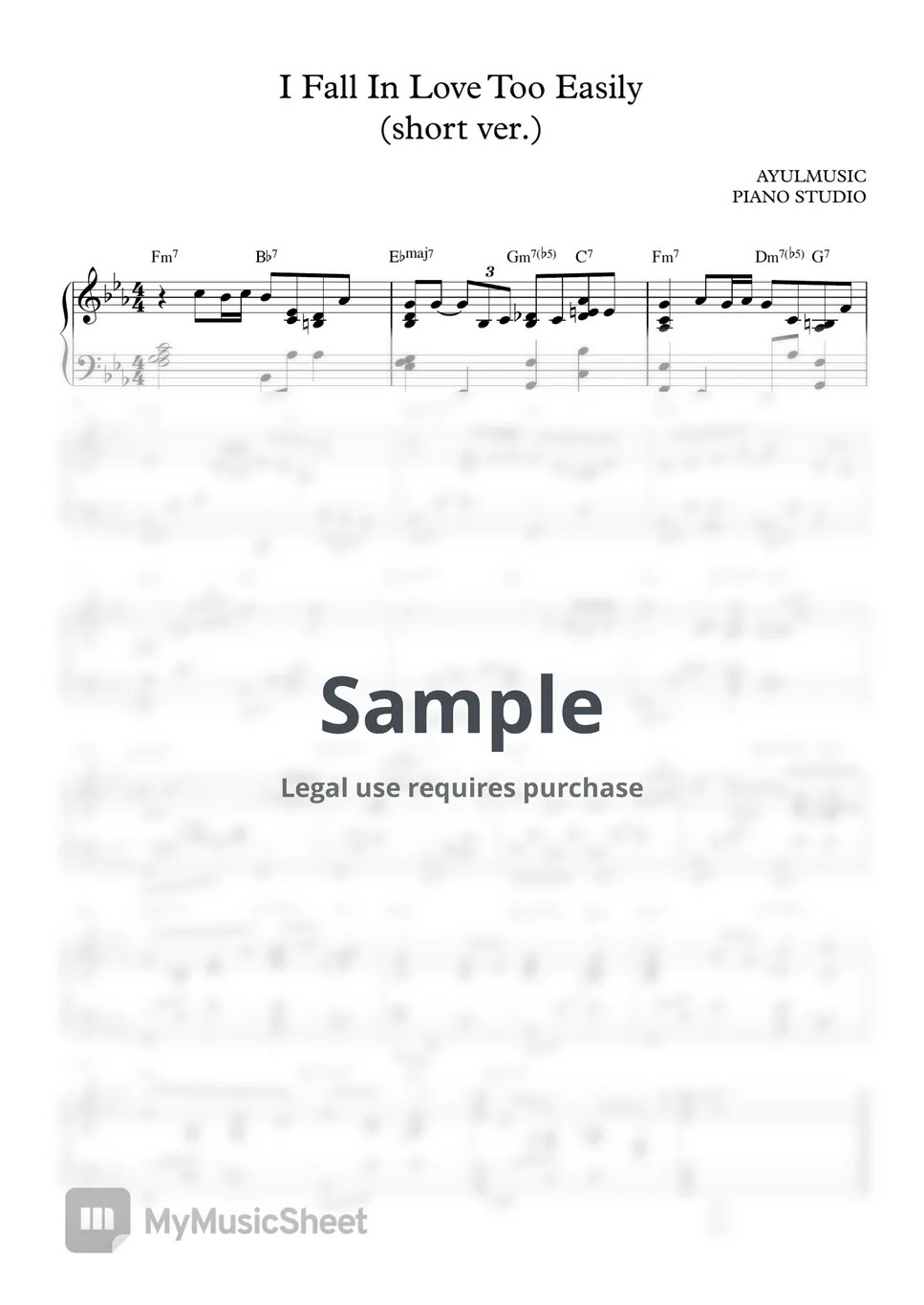 Chet Baker I Fall In Love Too Easily (short jazz piano ver.) 악보 by