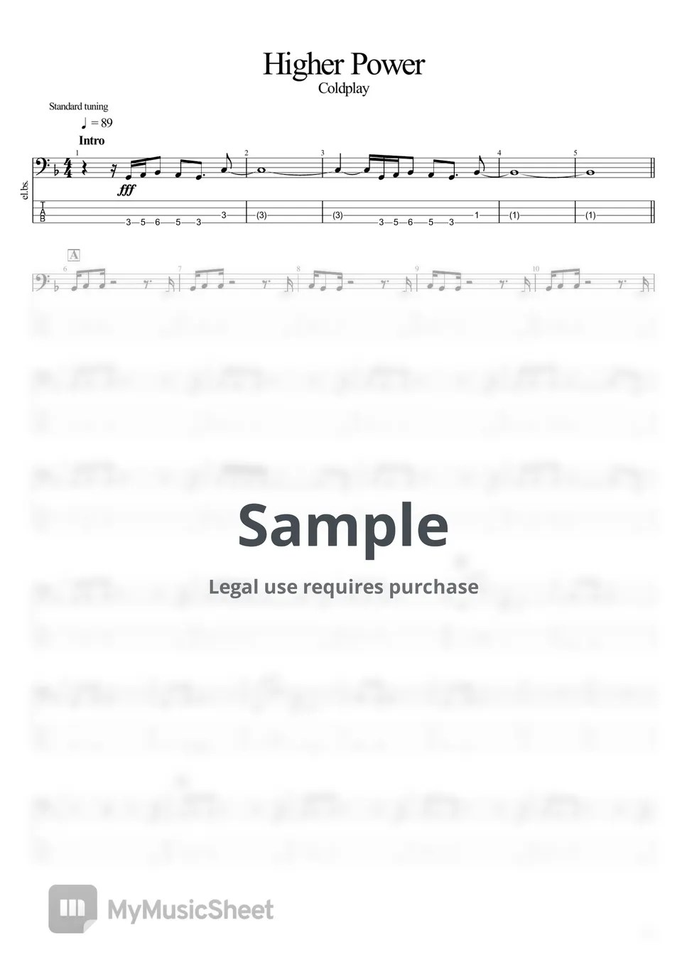 Coldplay Higher Power (베이스 악보 / 타브 포함) Tab + 1staff by BassBlur