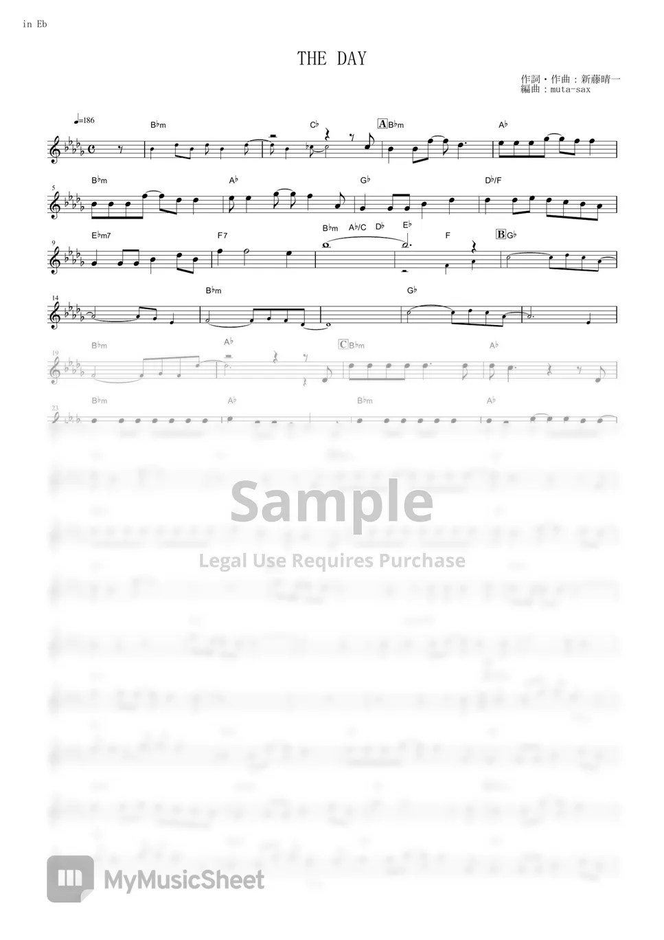 My Hero Academia THE DAY (in Eb) 악보 by Porno Graffitti